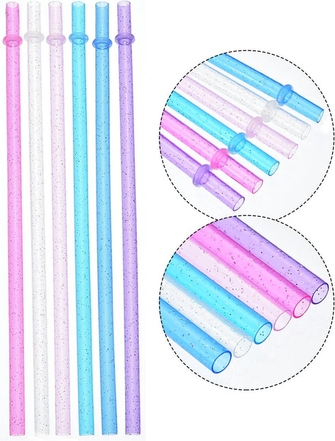 Hestya 25 Pcs Glitter Reusable Plastic Straws, 9 Inches Long Hard Plastic with Brush, 6 Colors for Tumblers