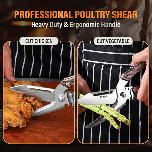 Huusk Heavy Duty Poultry Scissors - Kitchen Scissor for Food with Serrated Edge, Detachable Sharp Shears for Cutting