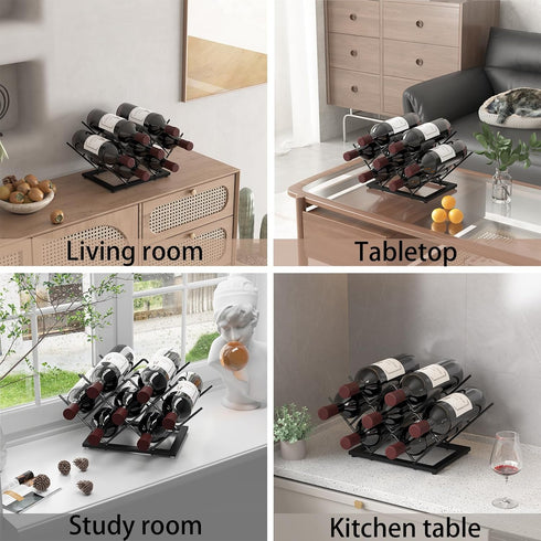Wine Rack Countertop - Black Metal Wine Bottle Organizer for Home Bar, Kitchen, Cabinet, Tabletop (7 Bottles Capacity)