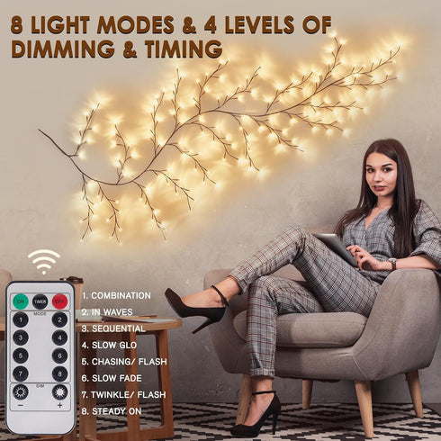 9.3ft 160LED, 8 Bexdir Enchanted Willow Vine Lights Vines for Home Decor Lighted Tree for Walls in Modes & Timer