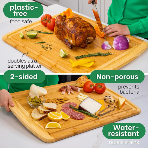 24 Inch 2XL GREENER CHEF Bamboo Cutting Board with Lifetime Replacement - Extra Large Wooden Butcher Block for Kitchen