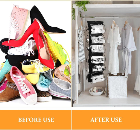 3 12 Closet Barydat Pcs Dual Sided Hanging Shoe Organizer Clear Pockets Mesh Hanging Shoe Rack Holder with Rotating