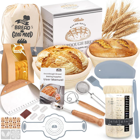 VEDALIO Sourdough Starter Kit, Sourdough Bread Baking Supplies, Bread Proofing Basket, Sourdough Kit