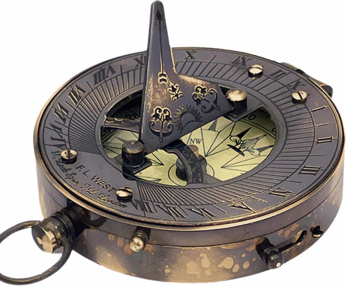 Vintage Navigational Compass, Functional Tool, Nautical Sundial Compass, Round Brass Finish