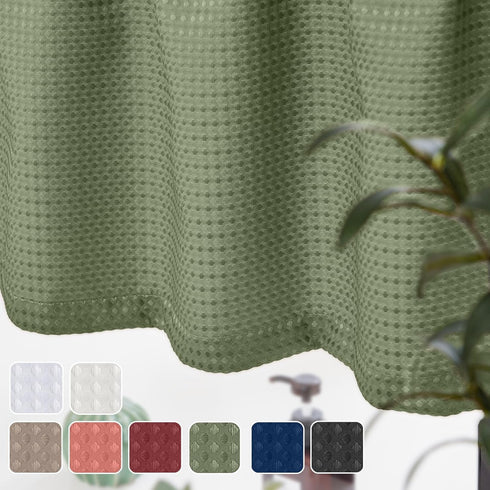 Waffle-Weave Textured Valance for Kitchen - Waterproof Window Curtains (60-inch x 18-inch, Sage, One Panel)