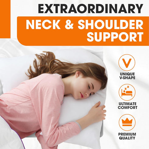 Cheer Collection Oversized V-Shaped Pillow for Side Sleepers, L-Shaped Pregnancy Pillow for Neck and Shoulder Support