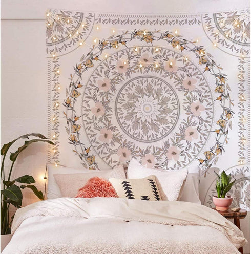 Simpkeely Sketched Floral Medallion Tapestry, Bohemian Mandala Wall Hanging for Home Décor, 59.1 x 59.1 Inches (Mauve)