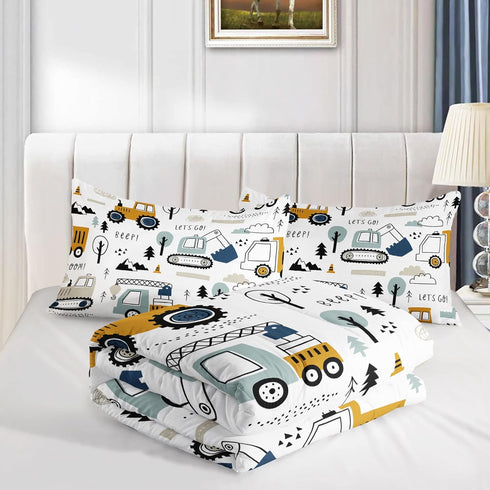 Datura home Sets Bulldozer Set 2 1 Kids Cartoon Excavator Bedding Comforter for Boy and Girls,Construction Truck Tree