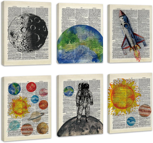CHDITB Space Exploration Canvas Wall Art, Solar System Wall Decor, Set Of