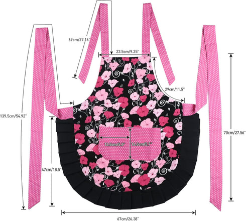 G2PLUS Vintage Damask Mothers Apron for Women, Extra Long Ties, Pockets, 29 x 21 Inch, Perfect for Cooking, Baking,