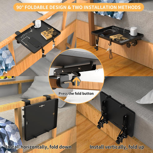 GIUWESOY Bedside Shelf, Bedside Shelf for Dorm Bunk Bed, Clip On Nightstand Foldable, College Dorm Room Essential