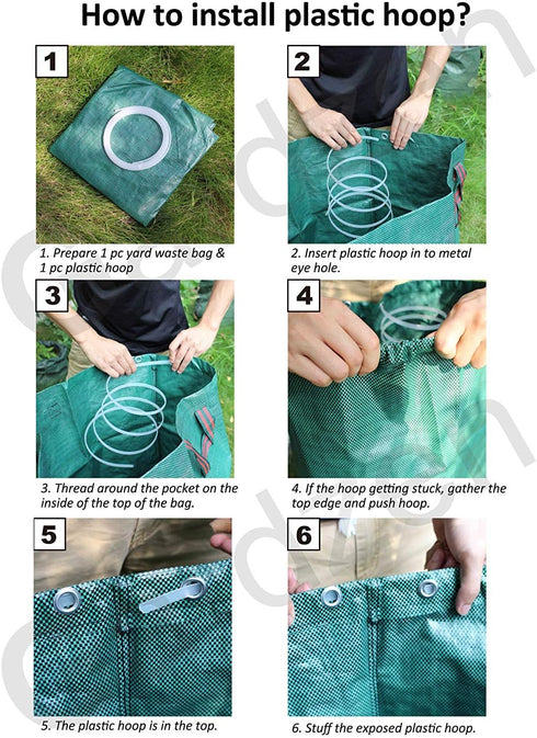 3-Pack 80 Gardzen Gallon Yard Waste Bags, Reusable Heavy Duty Collapsible Garden Leaf Bags with Plastic Ring, Stand-Up