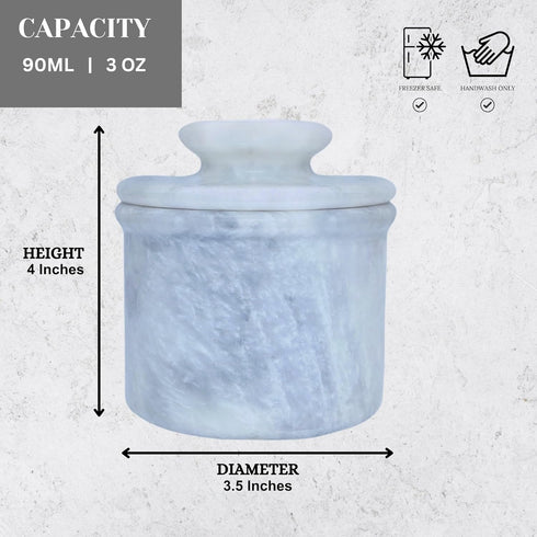 Countertop (3 oz White Marble Butter Keeper with Lid | Soft Spreadable French Butter Crock for | Home and Kitchen Decor