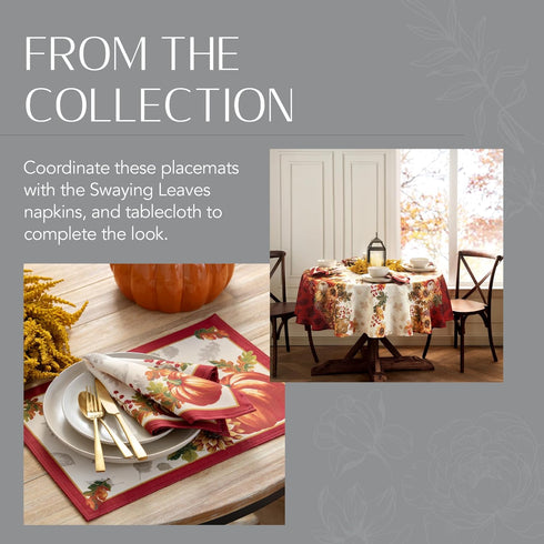 Elrene Home Fashions Swaying Leaves Bordered Fall Placemats, Set of 4 Seasonal Dining Table Mats