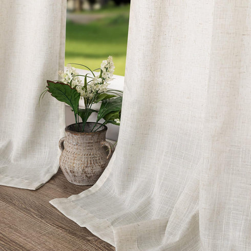 96 Inches 2 Set 8 42x96 Back Tab Cream Linen Curtains Long Panels for Living Room Patio Sliding Door Pocket Ivory Sheer