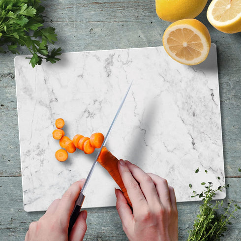 CounterArt White Marble Design 3mm Heat Tolerant Tempered Glass Cutting Board 10” x 8” Manufactured in the USA Dishwasher Safe by Highland Home