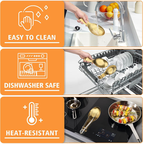 Stainless Steel Spoon Rest, Utensil Holder, Brushed Finish, Dishwasher Safe, 9.8 x 3.7 Inch, Gold 2PCS