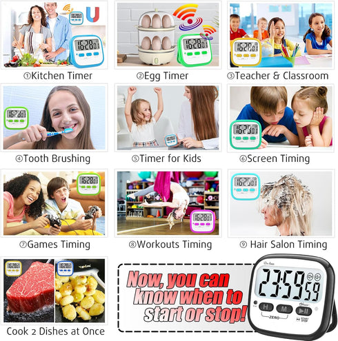 Digital Kitchen Timer for Cooking, Countdown Timer for Kids, Classroom, Egg Timer, Stopwatch - Pack of 2