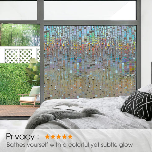 Beautysaid 3D Rainbow Prism Window Clings - Stained Glass Privacy Film, Heat Blocking, 17.5x78.7in (Brown)