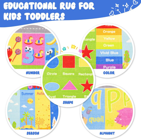 3x5 Kids Rug for Playroom Classroom, ABC Alphabet Numbers Play Toddlers Rugs, Learning Educational Bedroom Floor Mat