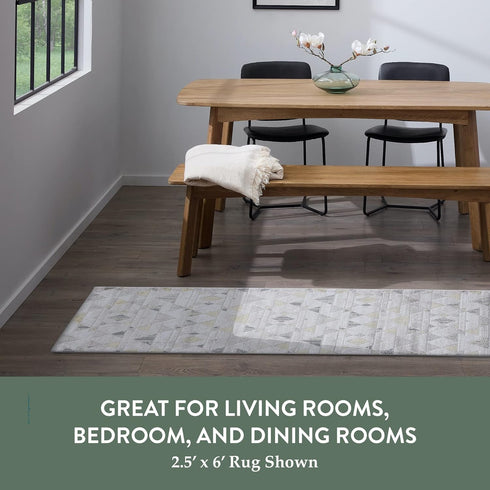 Edenbrook Area Rugs for Living Room, Cream and Gray Abstract Triangle Low Pile Rug, 2.5x6 for High Traffic Areas