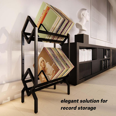 Double Layer Vinyl Record Storage Shelf, LP Record Holder for 160-200 LPs, Ideal for Albums, Matte Black
