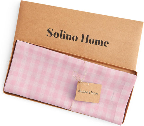 60 Inches 100% 14 60 Inch Summer Solino Home Linen Gingham Table Runner - Pure Linen Marshmellow Pink Checkered Table