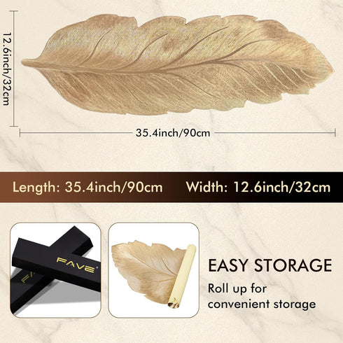 36 Inch FAVE Gold Small Table Runner Heat Resistant Vinyl Table Cover for Dinner Party Wedding Decor (Leaves)