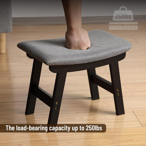 Stylish Bamboo Footrest Ottoman with Gray Cushion and Black Legs - Small Size