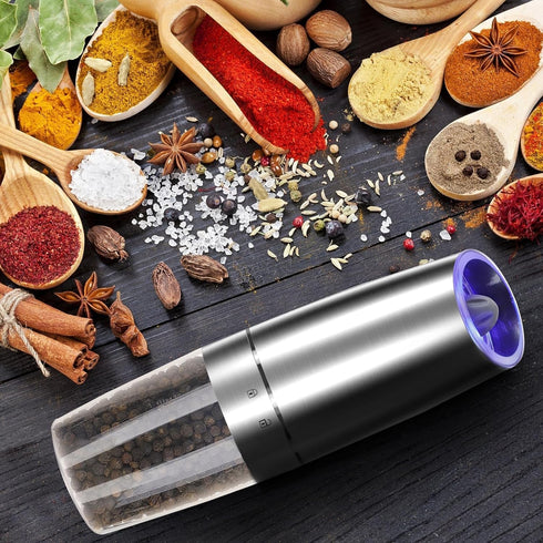 Set, 2 Pack) Gravity Electric Salt and Pepper Grinder Adjustable Coarseness, Automatic Shakers Mill Grinder with LED