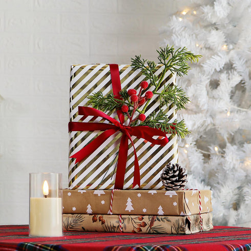 Kunjocy 40PCS Christmas Artificial Pine Branches Frosted Berry Stems Fake Evergreen Norfolk Cypress Sprigs Holly
