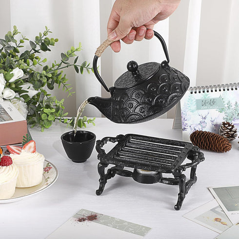 Sumnacon Cast Iron Tea Pot Warmer with Tealight Candle Holder, Sturdy Stand for Office Party or Desk
