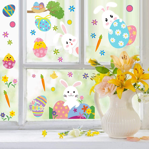 CCINEE Cute Easter Window Cling Stickers, Bunny Easter Eggs Decals for Home Decoration (12 Sheets)