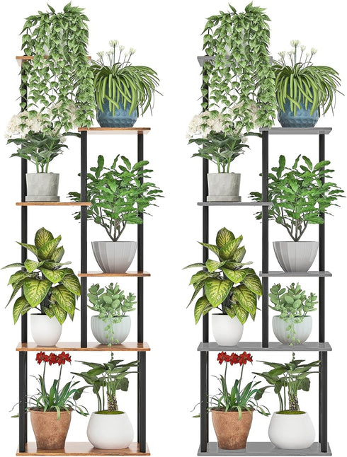 6-Tier Plant Stand Indoor, Tall Plant Shelf Multiple Metal Wood Flower Pot Holder for Living Room Office Balcony Patio