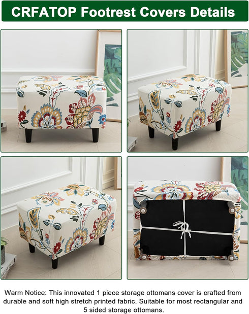Bottom,56 CRFATOP Ottoman Chair Cover Large Ottoman Chair Slipcovers Solid Rectangle Storage Stool Cover Stretch