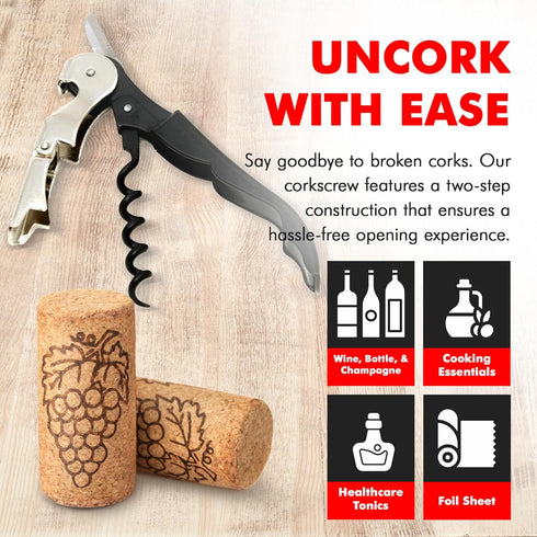Chef Craft Select Waiters Corkscrew, 5 Inch Length, Stainless Steel/Black, with Foil Cutter and Bottle Opener