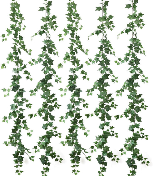 mizii 5 Pack 395" Artificial Vines Ivy Garland, Fake Vine with Realistic Silk Green Leaves for Indoor Outdoor Home Decor