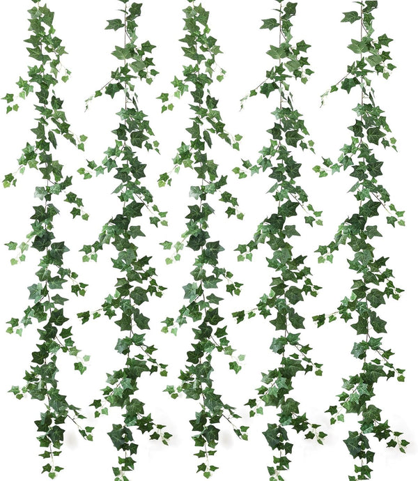 mizii 5 Pack 395" Artificial Vines Ivy Garland, Fake Vine with Realistic Silk Green Leaves for Indoor Outdoor Home Decor