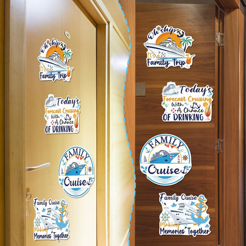 Large Cruise Door Decorations Magnetic, Cosmisun 4 PCS Family Themed Cruise Ship Magnets, Funny Sea Navigation Decor