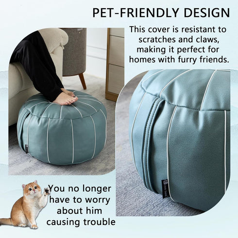21 Inch Louis Donn UNSTUFFED Moroccan Pouf Ottoman Cover, Handmade Faux Leather Foot Stool, Round Storage Poof Cover