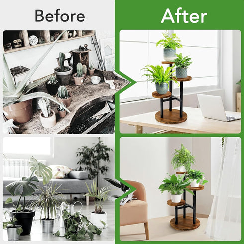 3 AUGOSTA Tier Plant Stand, Tall Metal Wood Shelf Holder for Indoor, Outdoor Display Rack Flower Pot Stand for Corner