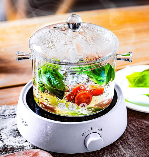 Jucoan 1.5L Glass Saucepan with Cover, Heat Resistant Stovetop Cooking Pot for Pasta, Soup, Milk, Baby Food