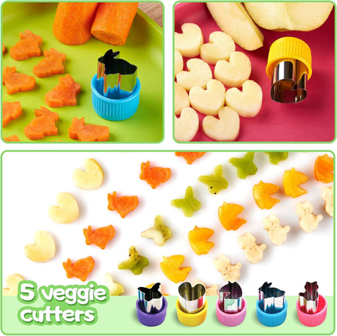 GET FRESH Sandwich Cutters and Sealers for Kids – 20-pcs Set with 2 Bread Cutters, 5 Vegetable Shapes, 12 Unicorn Picks