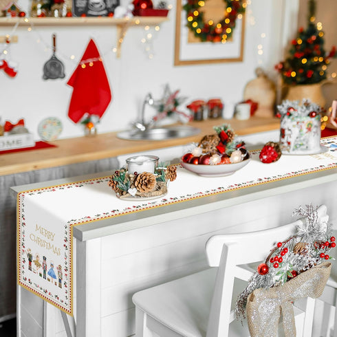Christmas Table Runner Decoration, Buffalo Plaid Merry Christmas Nutcracker Table Runners for Dinning Table, Holiday
