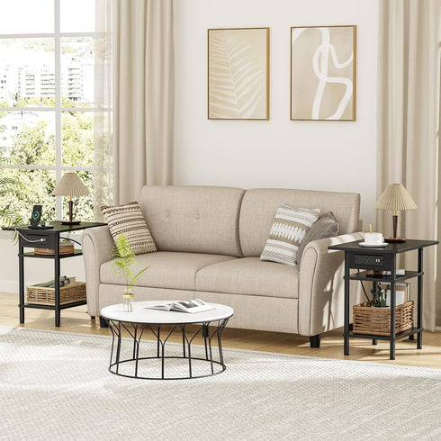 3 Asgolion Side Table with Charging Station, Skinny Nightstand with USB Ports and Outlets, Tier Narrow End Table