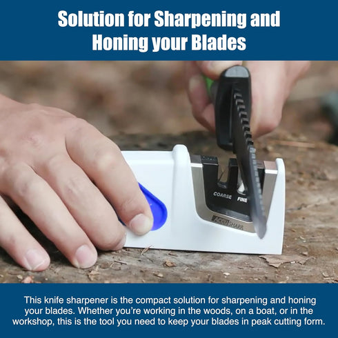 AccuSharp Compact Pull-Through Knife Sharpener, 2-Stage for Kitchen and Hunting Knives, White/Blue