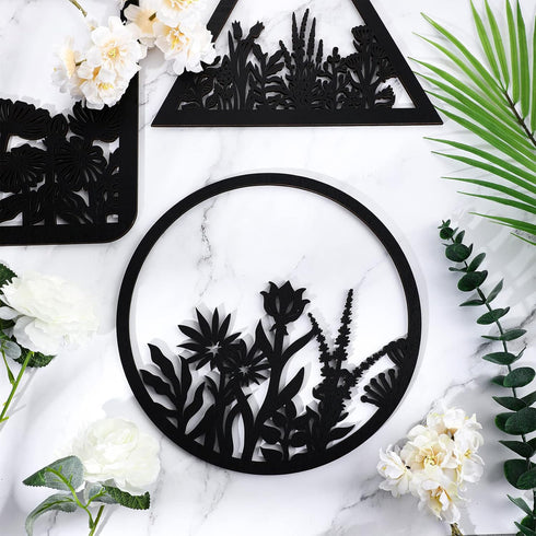 3 Pieces Geometry Wall Art, Dark Black Wooden Floral Wall Decor for Home Dining Room Christmas Favor