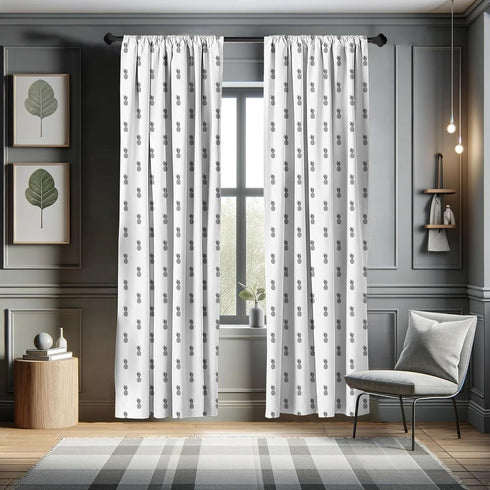 Ambesonne Black and White Window Curtains, 2-Panel Set with Monochrome Pineapple Design, 28" x 63", White and Black