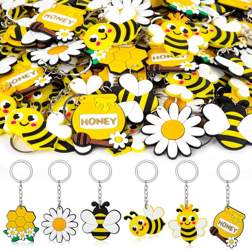 ZAUGONTW 48 Pcs Bee Keychain, Bee Party Favors and Decorations for Baby Shower or Birthday