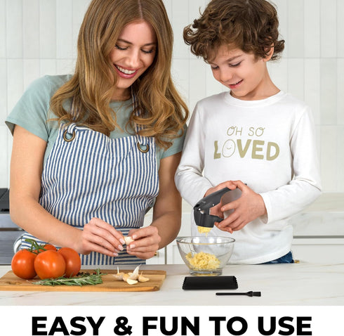 Set Zulay Kitchen Large Premium Garlic Press Rust Proof & Dishwasher Safe, Bigger Bowl Garlic Mincer Tool with Silicone